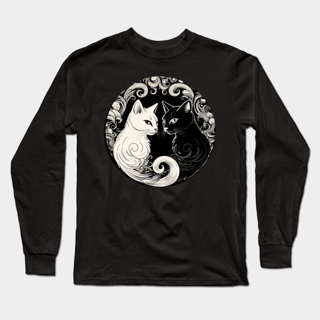 Yin Yang Cats Cat Lovers Gift Long Sleeve T-Shirt by Positive Designer